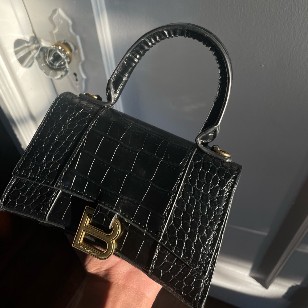 Balenciaga Black Croc-Embossed Handbag